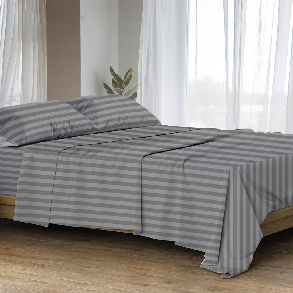 100% Egyptian Cotton Sheet Set Queen Size - Luxury 1500 Series Prestige Collection Damask Queen Sheet Set (4 PC, Dark Grey Stripe), Soft Cooling, Sateen Weave Sheets, 17' Deep Pocket