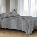 100% Egyptian Cotton Sheet Set Queen Size - Luxury 1500 Series Prestige Collection Damask Queen Sheet Set (4 PC, Dark Grey Stripe), Soft Cooling, Sateen Weave Sheets, 17' Deep Pocket