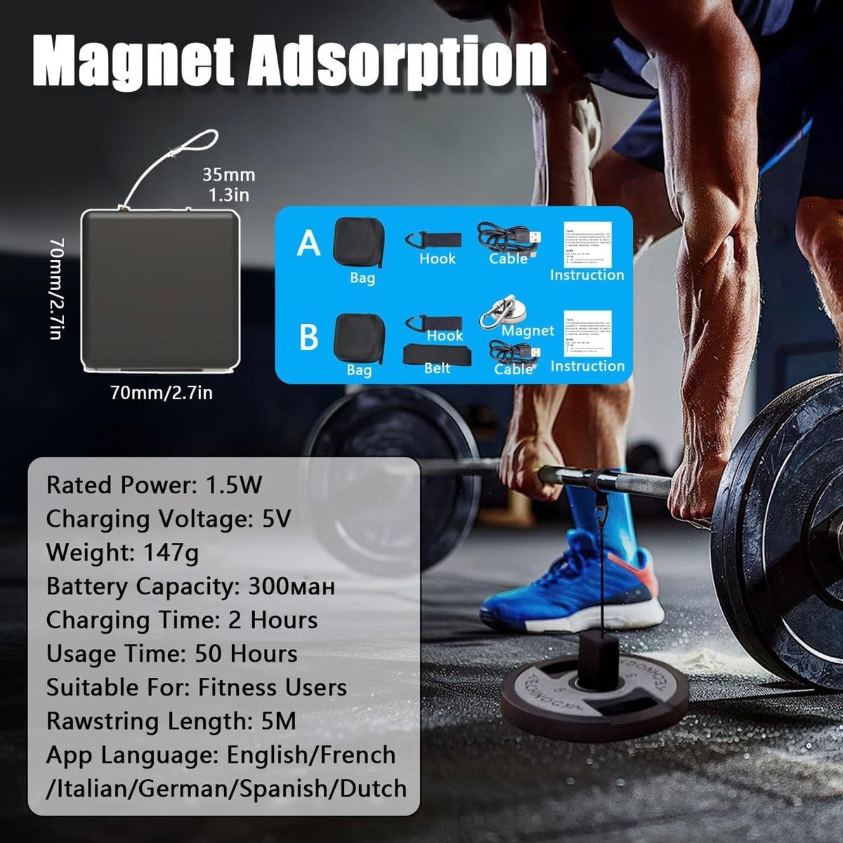Portable Velocity Based Training Tool Device,Speed and Strength Linear Encoder with App Control,Vbt Linear Position Transducers for Gym,50h Battery & Realtime Training Data Tracking