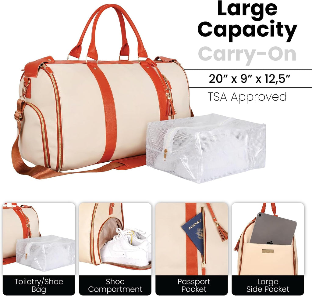 Luhxe Travel Convertible Carry On Garment Roller Bag 2.0 with Shoe Pouch & Detachable Shoulder Strap – Improved Zipper and reinforced straps - Snow