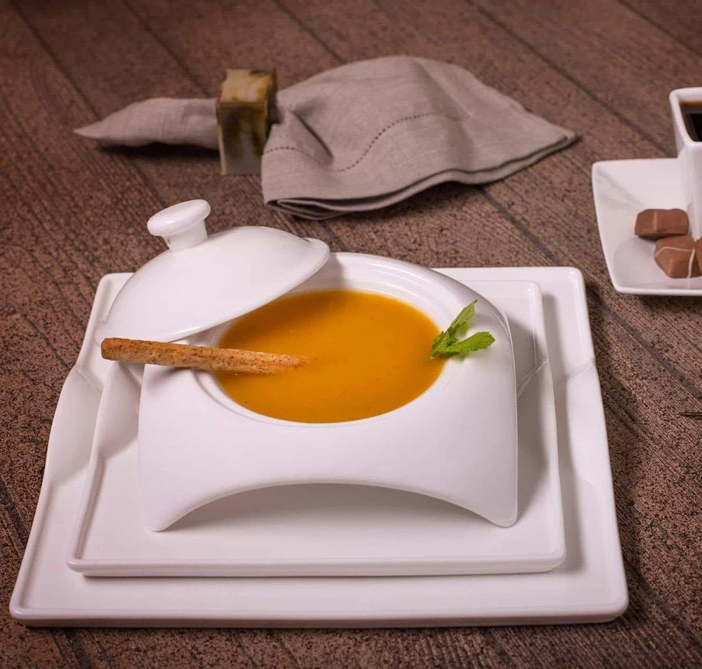 Little White Dish 20 Piece Porcelain Dinnerware Set White Square - Designer Dishware - Dinner Plates, Salad Plates, Soup Bowls, Teacups and Saucers - Service for 4