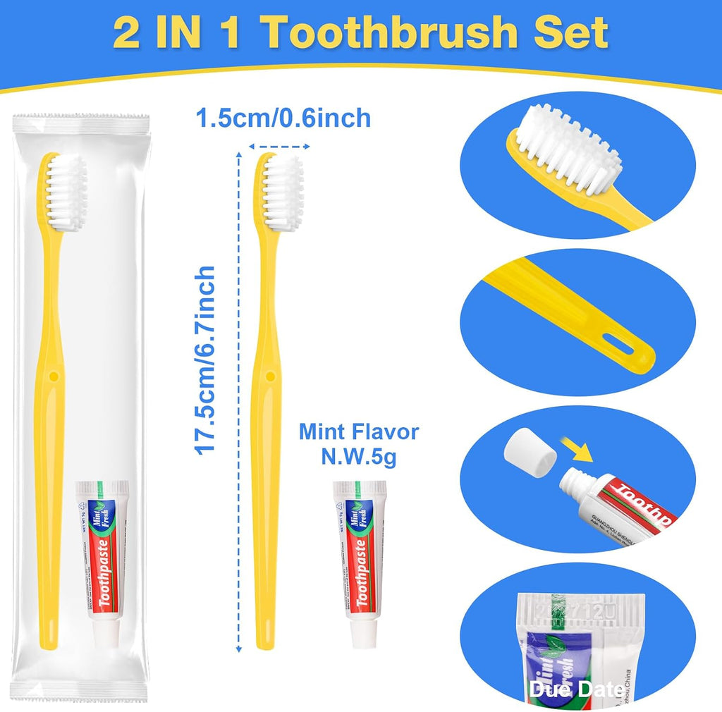 Disposable Toothbrushes with Toothpaste 1000 Pack, Travel Size Toothbrush and Toothpaste Set, Bulk Tooth Brush Tooth Paste Kit, Individually Wrapped Travel Toiletries for Homeless, Hotel