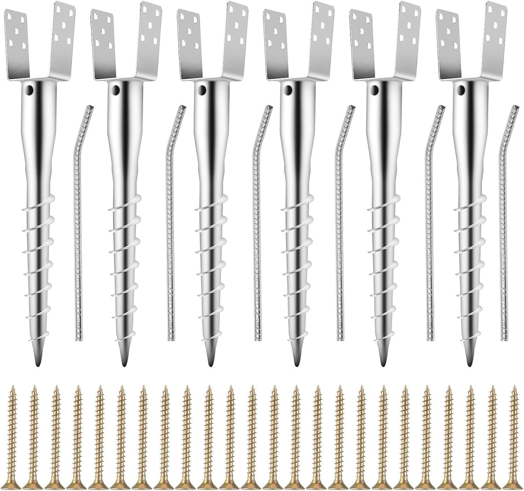 Hicarer 6 Set No Dig Ground Anchor U Model Screw Post Stake Fence Spike, Fits Standard 4 x 4'' Post (4.6 x 4.6 Inch Actual), for Mailbox and Fence (Silver)