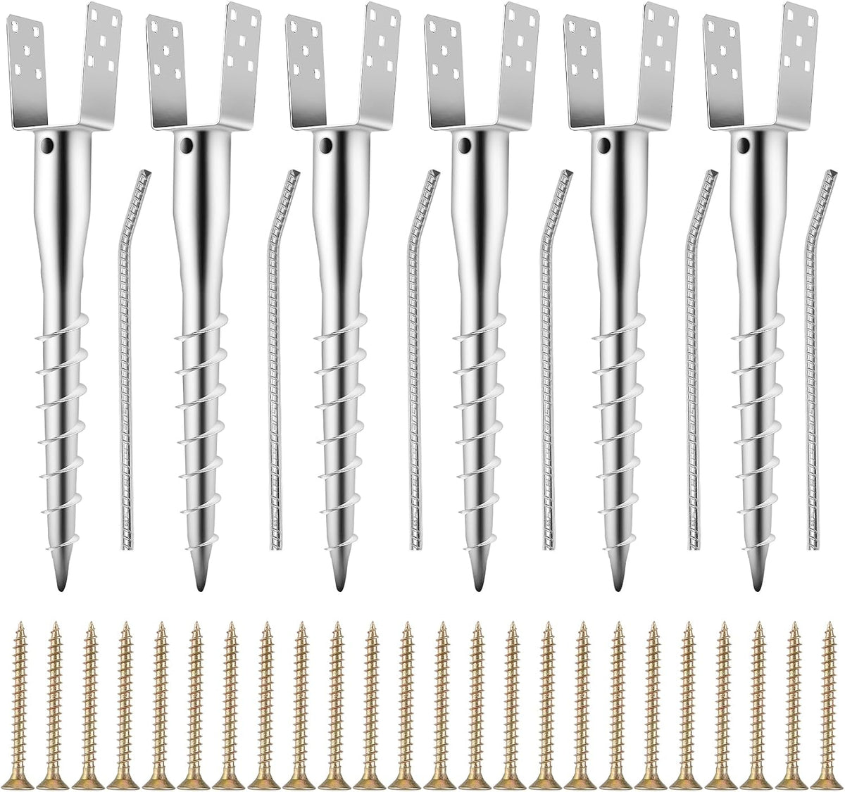 Hicarer 6 Set No Dig Ground Anchor U Model Screw Post Stake Fence Spike, Fits Standard 4 x 4'' Post (4.6 x 4.6 Inch Actual), for Mailbox and Fence (Silver)
