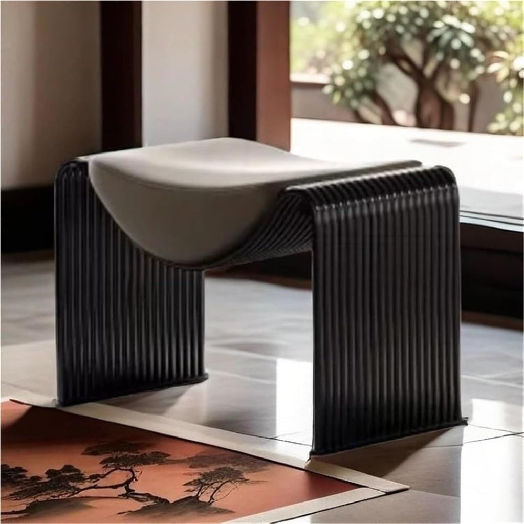 Vanity Stool with Metal Base Entryway Bench Makeup Stool Upholstered Ottoman Shoe Bench Vanity Benchs Lightweight(Black)