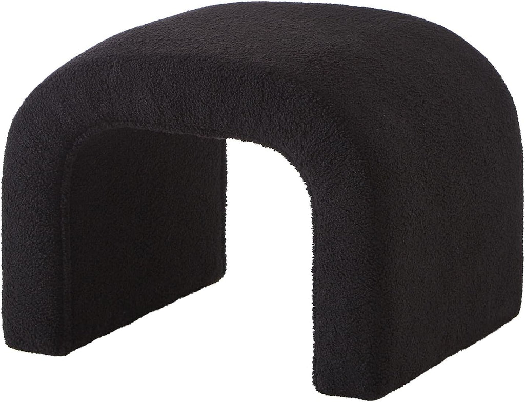 3-Piece Nesting Ottoman Bench Set - Black 44+16.5 Inch, Teddy Fabric, Modern Arched Design, Comfy Footrest/Seating for Bedroom, Living Room, Entry