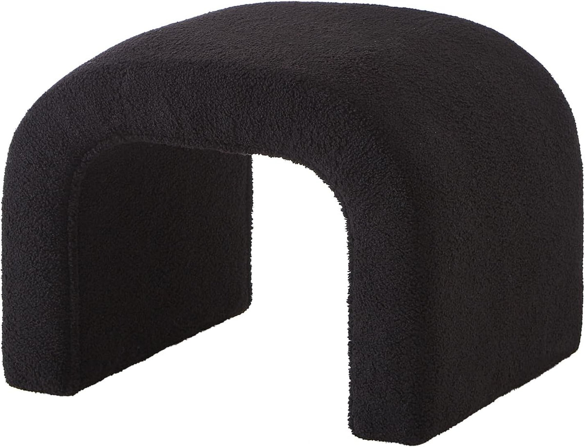 3-Piece Nesting Ottoman Bench Set - Black 44+16.5 Inch, Teddy Fabric, Modern Arched Design, Comfy Footrest/Seating for Bedroom, Living Room, Entry
