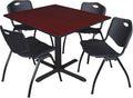 Regency Cain 48 in. Square X-Base Breakroom Table- Mahogany & 4 M Stack Chairs- Black