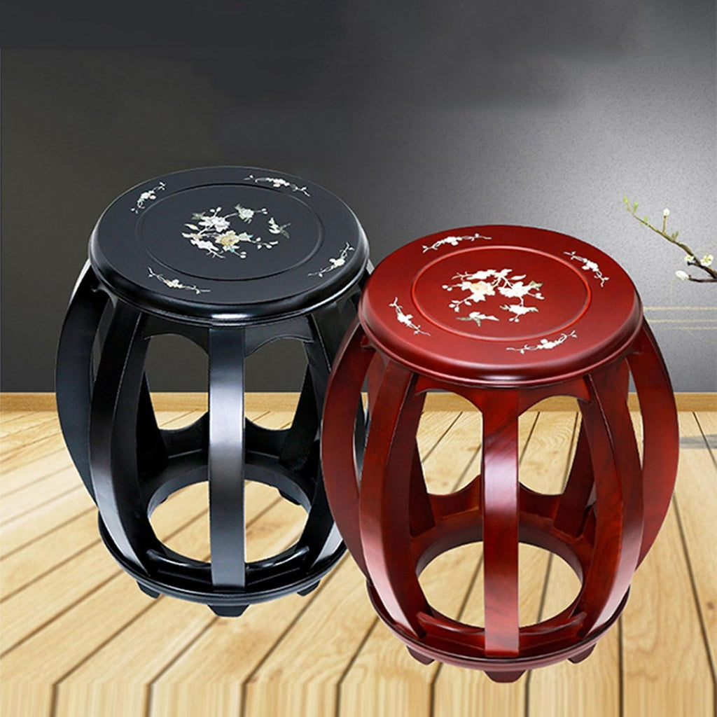 Solid Wood Piano Stool & Ottoman Footstool, Retro Multifunctional Bench for Guzheng, Makeup, Kitchen Dining and Office, Durable Short Stool with Solid Wood Construction(Black)