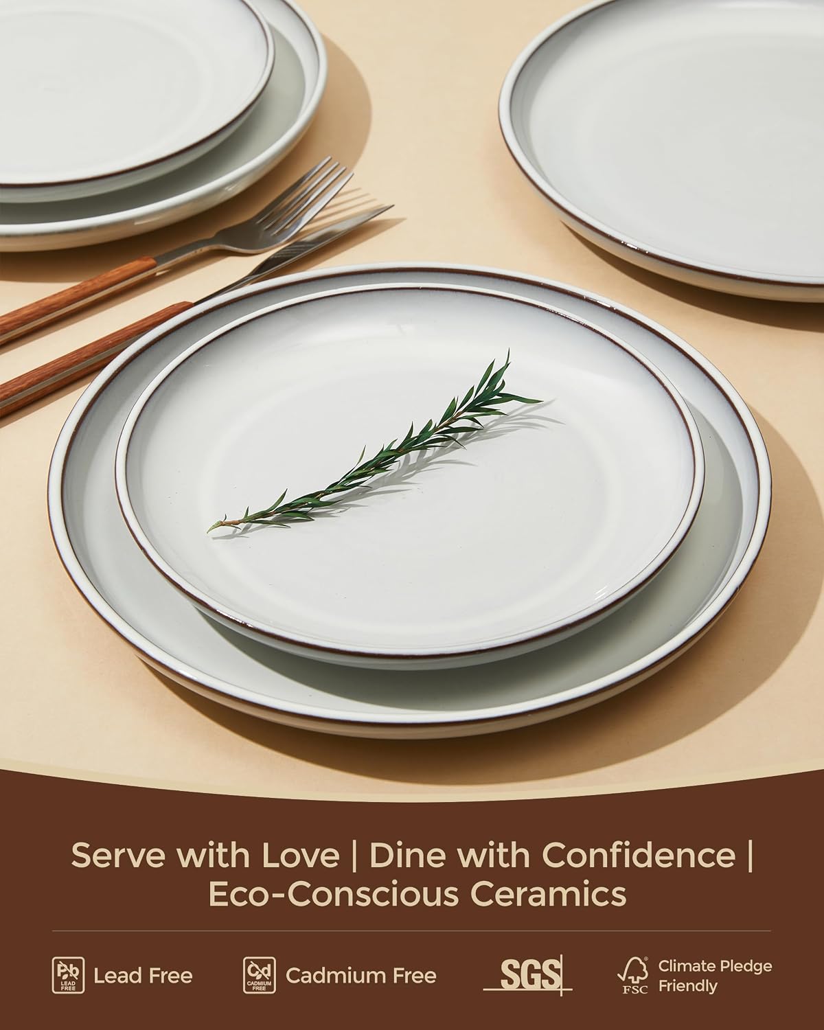 Pokini 24 Piece Stoneware Dinnerware Set for 8, Moonstone White Plates and Bowls Set, Reactive Glaze Ceramic Dish Set, Durable & Chip Resistant, Modern Rustic Look, Microwave & Dishwasher Safe
