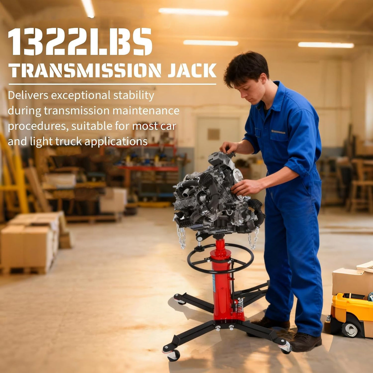1320lbs Capacity Transmission Jack High Lift, Hydraulic Jack for Car 2-Stage Telescopic, 34.3'-68.5' Adjustable Height, Foot Pedal & 360° Swivel Wheels with Gloves
