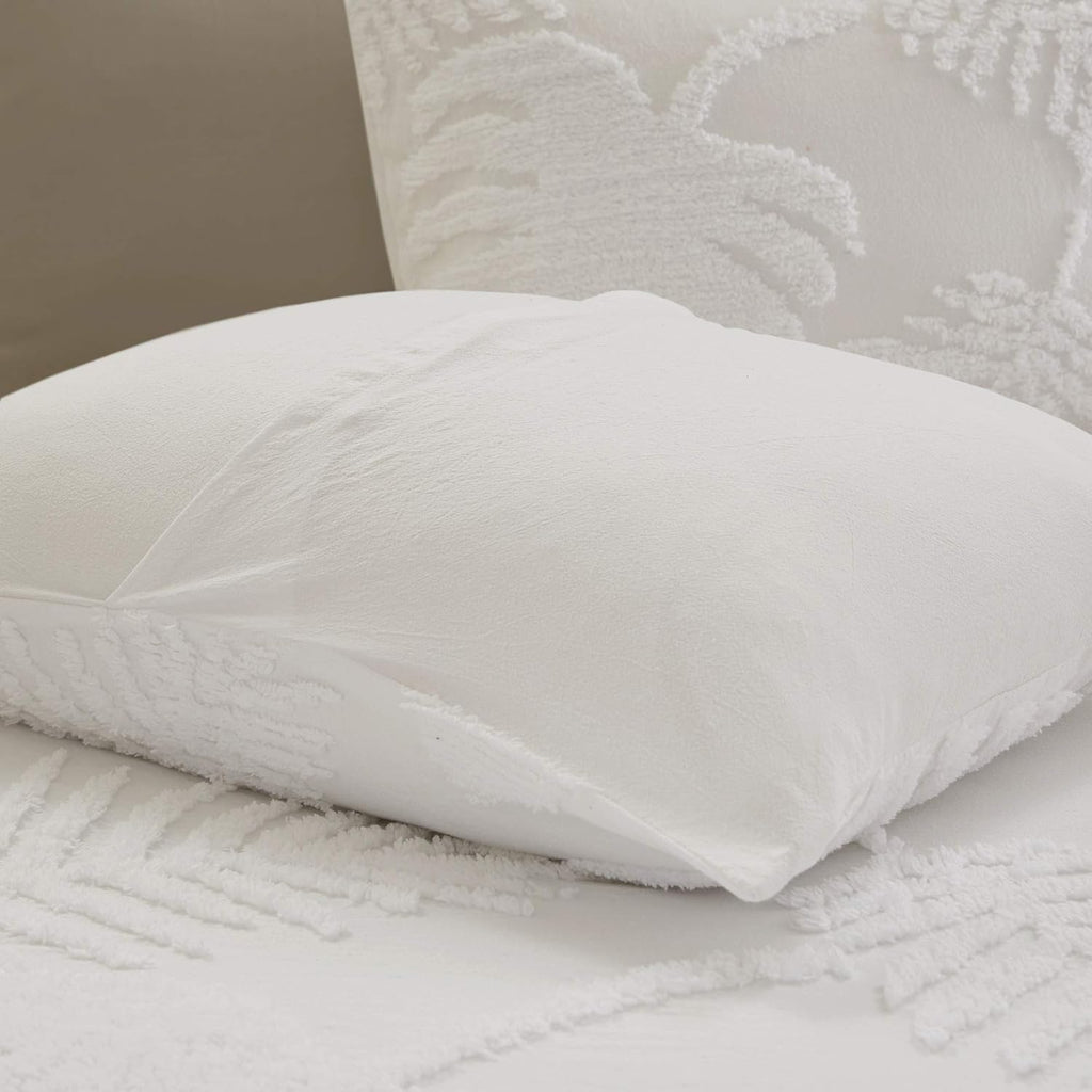 Madison Park Tufted Chenille Cotton Comforter All Season Bedding Set, Matching Shams, Full/Queen(90'x90'), Bahari, Coastal Palm Leaf Off White (MP10-6221)