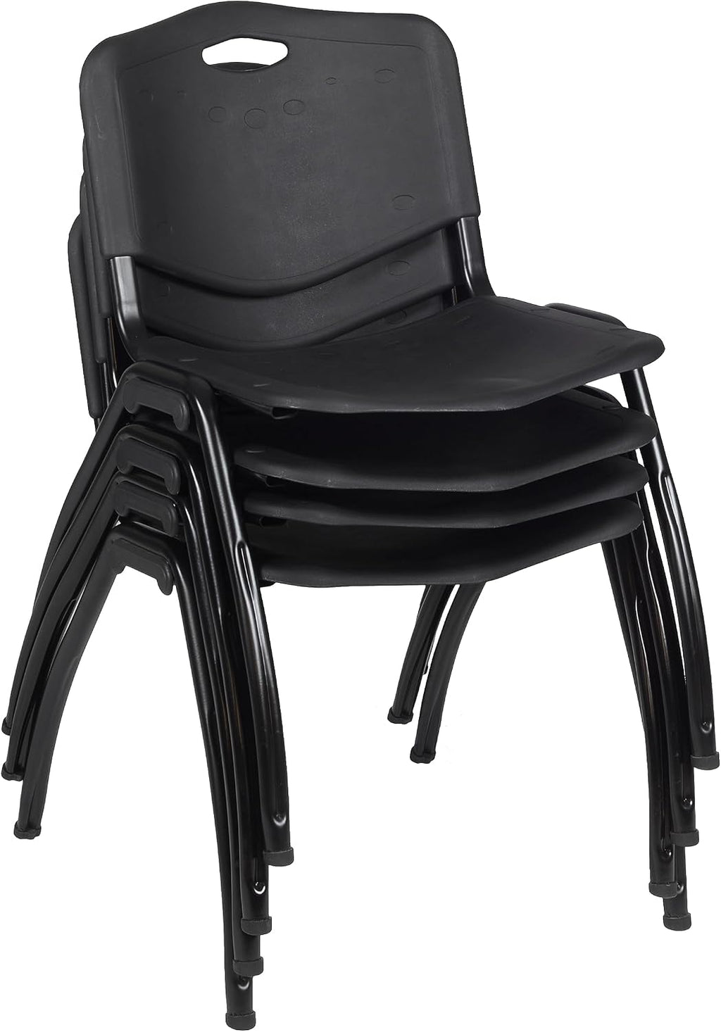 Cain 42' Square Breakroom Table- Beige & 4 'M' Stack Chairs- Black