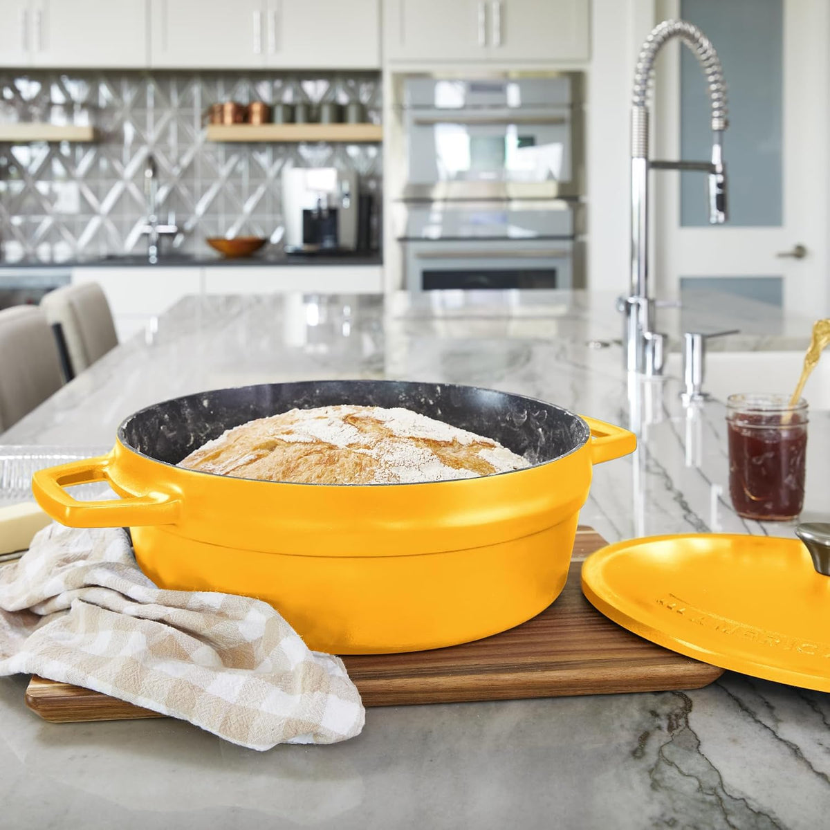All American 1930 - Dutch Oven - The Saucier Set, Mustard Yellow - 5.5qt Capacity - Perfect for Sauces, Soups & Simmering - Non Stick & PFAS Free - Made in the USA