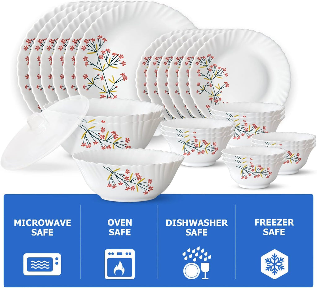 Borosil 19-Piece Opal Glass Dinnerware Set for 6 - Chip & Stain Resistant, Dishwasher & Microwave Safe
