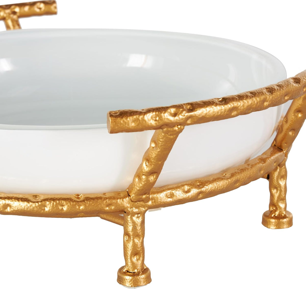 Deco 79 Tempered Glass Kitchen Serving Bowl with Gold Metal Stand, 15' x 12' x 5', White