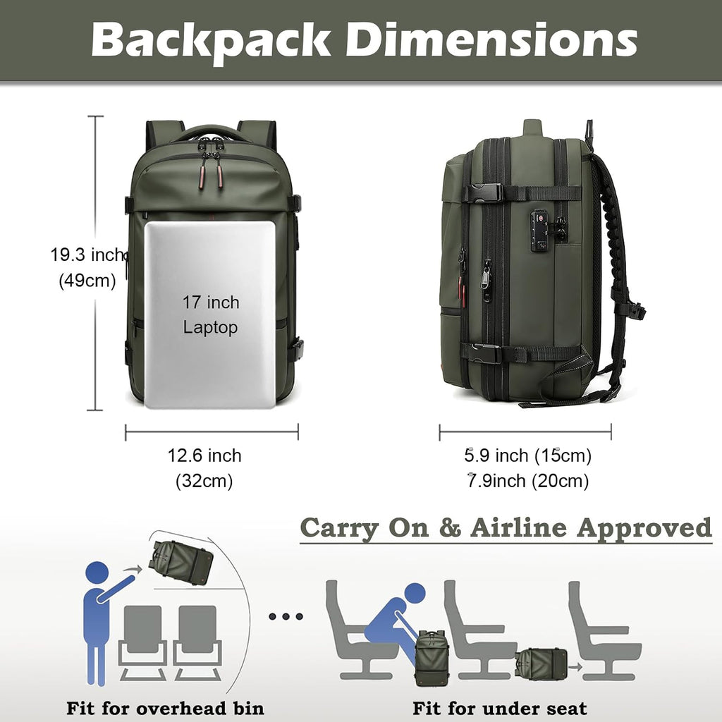 Somago Vacuumable Backpack Expandable Water-resistant Travel Bag with Air Pump Multifunctional Rucksack Backpack with TSA Lock Anti-thief Pocket Fit for 17 Inch Laptop