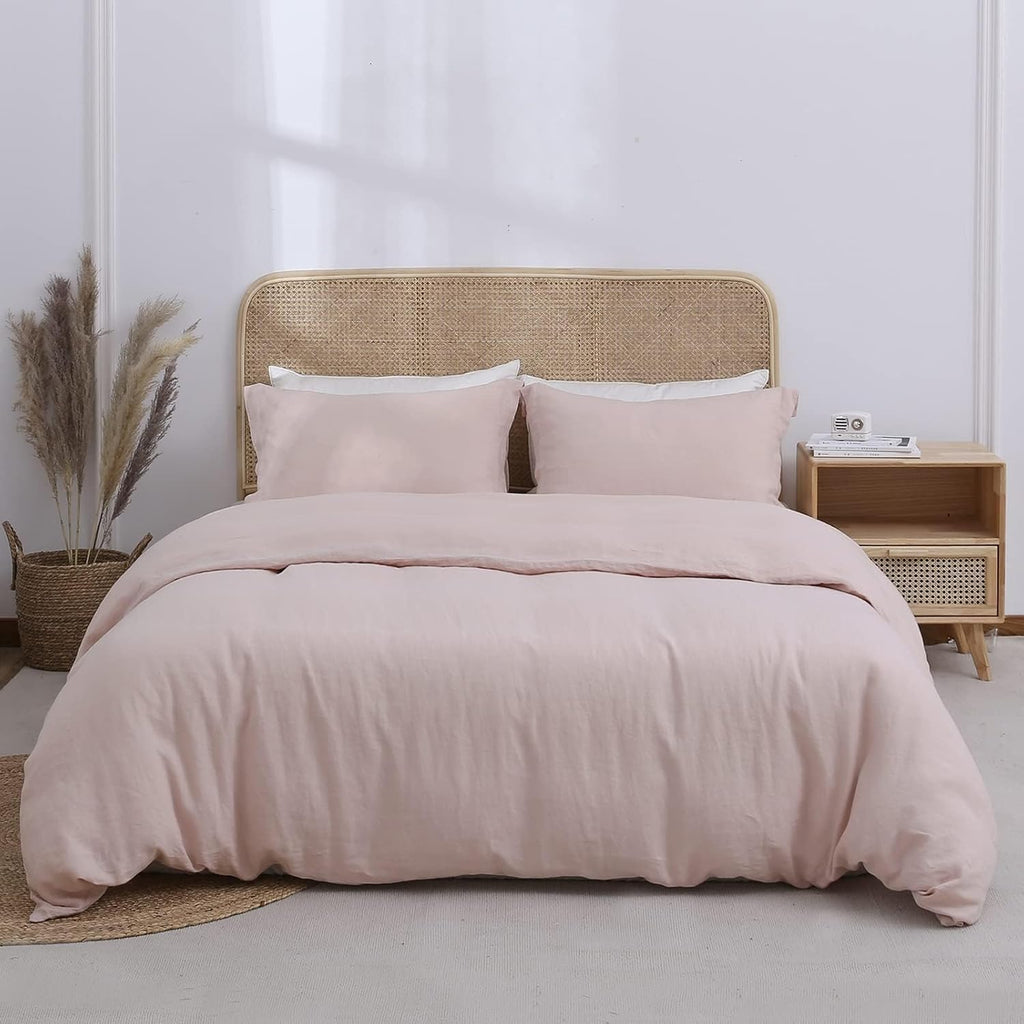Simple&Opulence 100% Linen Duvet Cover Set, Natural French Flax Blush Pink Duvet Cover Twin Size, Breathable Soft Comfy Linen Bedding Comforter Cover with 1 Pillowcase(Blush Pink, 68'x86')