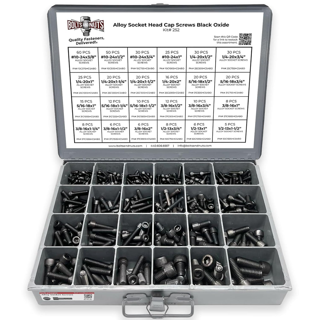 Inch Alloy Allen Socket Head Cap Screws Bolts Coarse Thread Black Oxide Assortment - 453 PCS