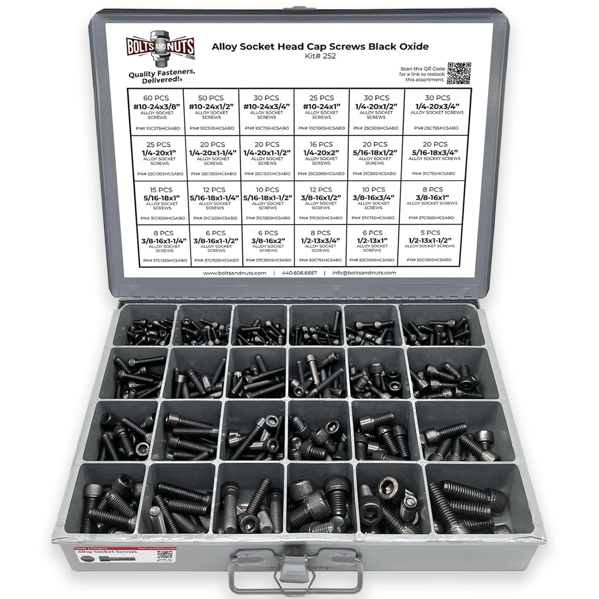 Inch Alloy Allen Socket Head Cap Screws Bolts Coarse Thread Black Oxide Assortment - 453 PCS