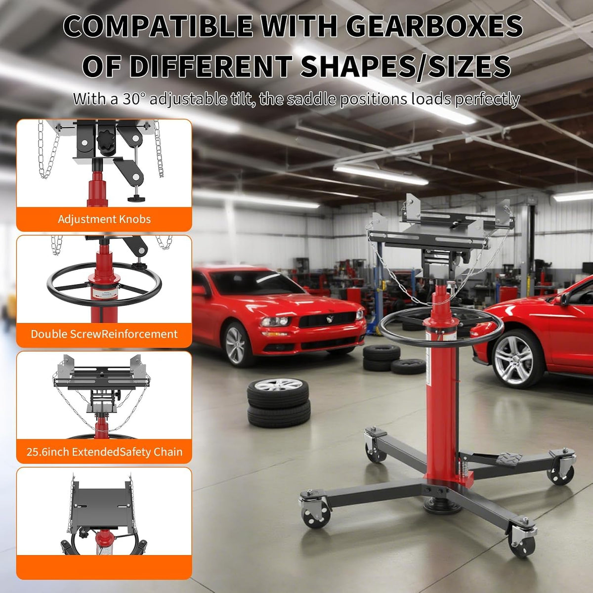 1320lbs Capacity Transmission Jack High Lift, Hydraulic Jack for Car 2-Stage Telescopic, 34.3'-68.5' Adjustable Height, Foot Pedal & 360° Swivel Wheels with Gloves