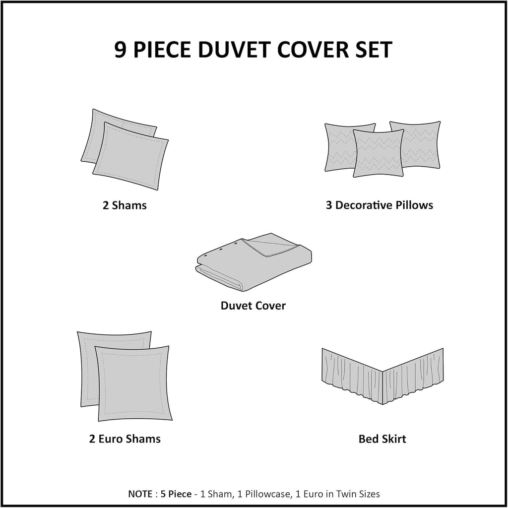 Madison Park Dawn 100% Cotton Duvet Set Floral Shabby Chic Design All Season Comforter Cover Bedding, Matching Shams, Percale Light Weight Bed Comforter Covers, Queen(90'x90'), Blue 9 Piece , Aqua