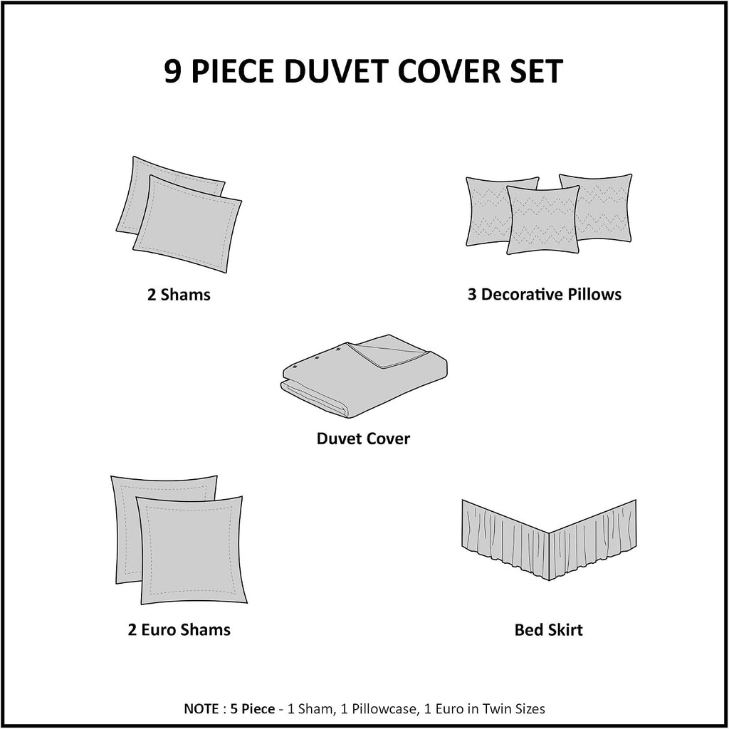 Madison Park Dawn 100% Cotton Duvet Set Floral Shabby Chic Design All Season Bedding, Matching Shams, Percale Light Weight Bed Comforter Covers, Cal King(104'x92'), Blue 9 Piece,Aqua