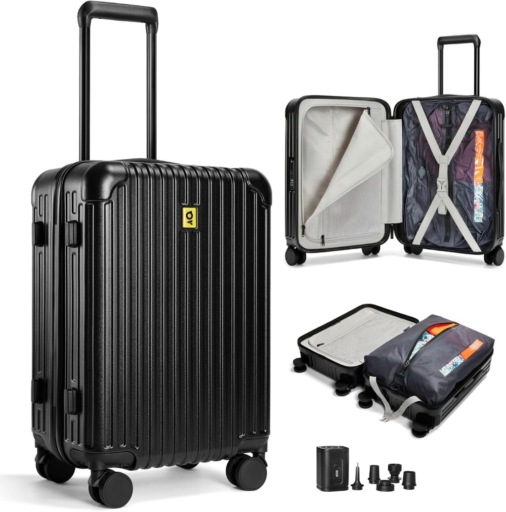 AirVault Vacuum Seal Air Compression 20-Inch Suitcase Carry-On Travel Luggage USB Port Pump TSA Lock Backpack Vacpack 20' - HyperVault, Matte Black, 60L Capacity (1 Vacuum Bag)