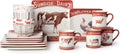 Vintage Farm 16-Piece Dinnerware Set, Includes 10.5-Inch Dinner Plates, 8.5-Inch Salad Plates, 16-Oz Mugs & 5.25-Inch Bowls, Farm Animal Design with Red Accents, Rustic & Dishwasher Safe