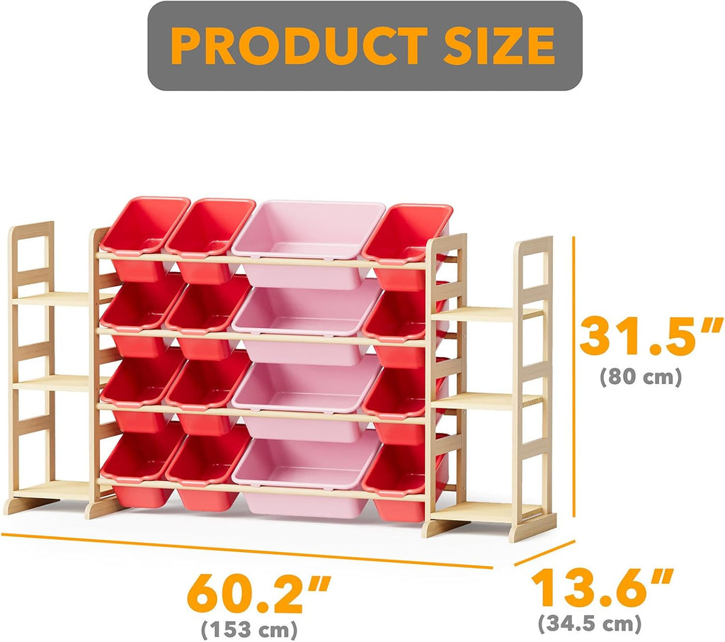 SpaceAid Toy Storage Organizer with 6 Shelves and 16 Bins, Toy Organizers Storage Bookshelf, Kids Bin Shelf Toys Box Bookcase for Bedroom Playroom Organization Room Decor, Red and Pink