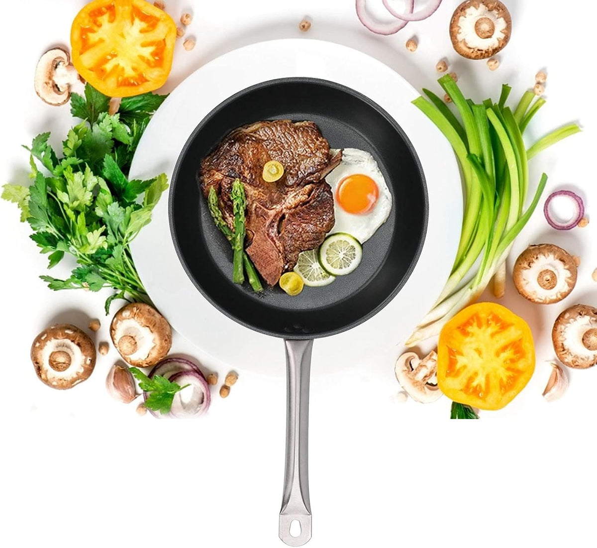 Gavigain Stainless Steel Frying Pan, kitchen Skillets Saucier Pan Non Stick Induction Pan Dishwasher and Oven Safe Omelet Pancake Maker for All Stove Kitchen Utensils