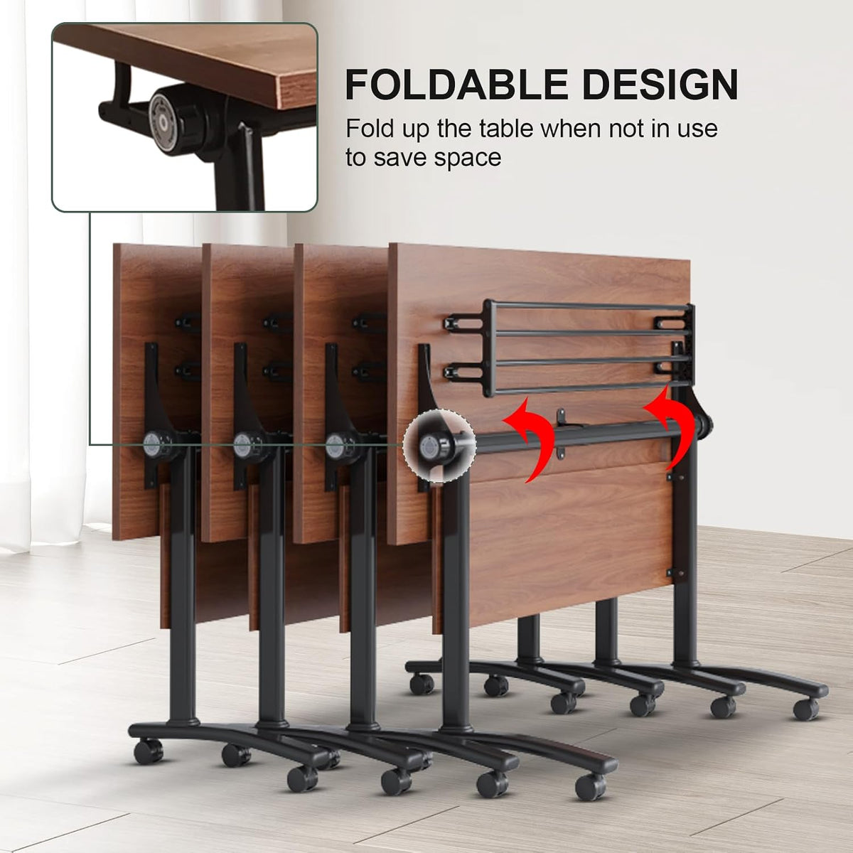 4 Pack Folding Conference Table Conference Room Table Meeting Table,Flip Top Mobile Meeting Training Table with Modesty Locking Casters for Office,Meeting Room Multifunctiona Modular table (C, 55in)