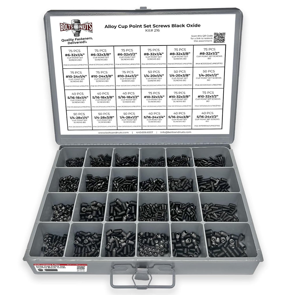 Alloy Steel Cup Point Allen Socket Set Screw Black Oxide Finish Assortment Kit! - 1441 PCS