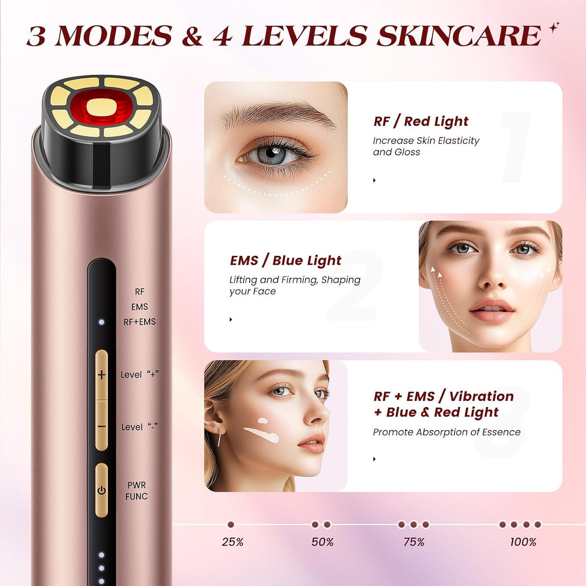 INTEO Microcurrent Facial Device, 3 Modes Red Light Therapy for Face and Neck, Skin Care Facial Massager Perfect Gifts for Women Men(Gold)