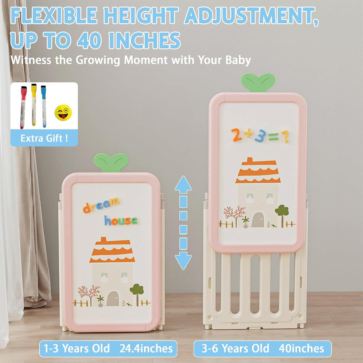 DEYGIA Foldable Kids Toy Storage Organizer with 10 Removable Bins and 3-Tier Bookshelf, 4 in 1 Multifunctional Large Toy Organizer with Drawing Board for Kid Bedroom Playroom Living Room, Light Pink