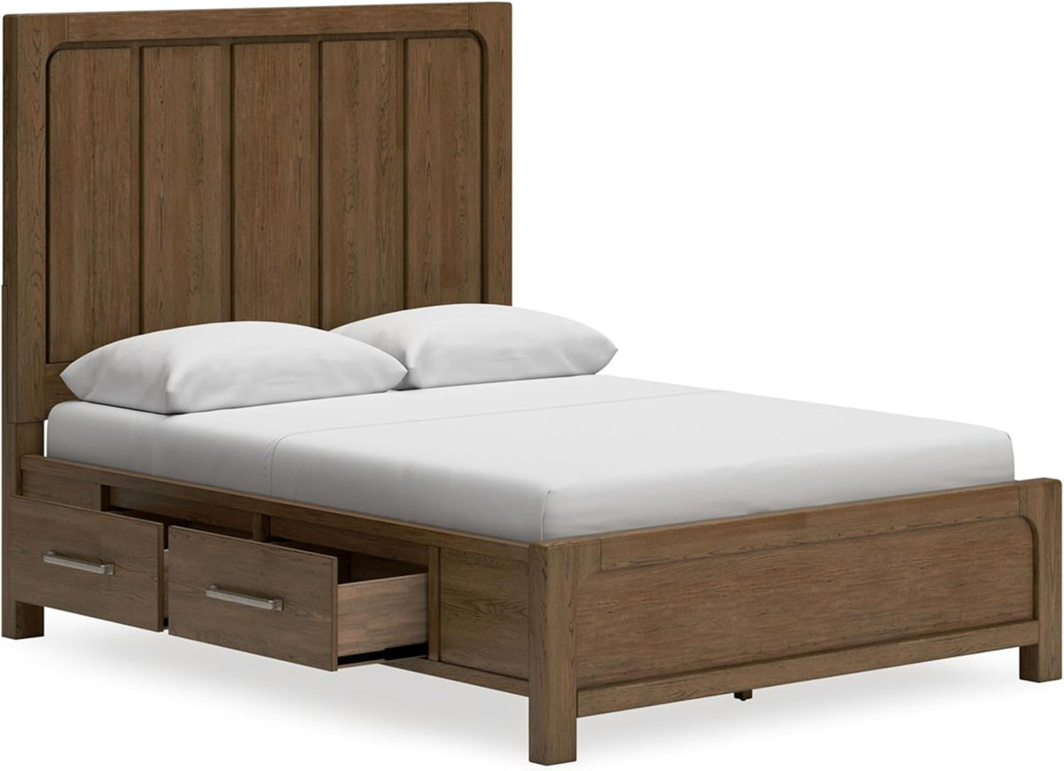 Signature Design by Ashley Cabalynn Modern 4-Drawer Queen Platform Bed with Storage, Foundation or Box Spring Not Needed, Light Brown