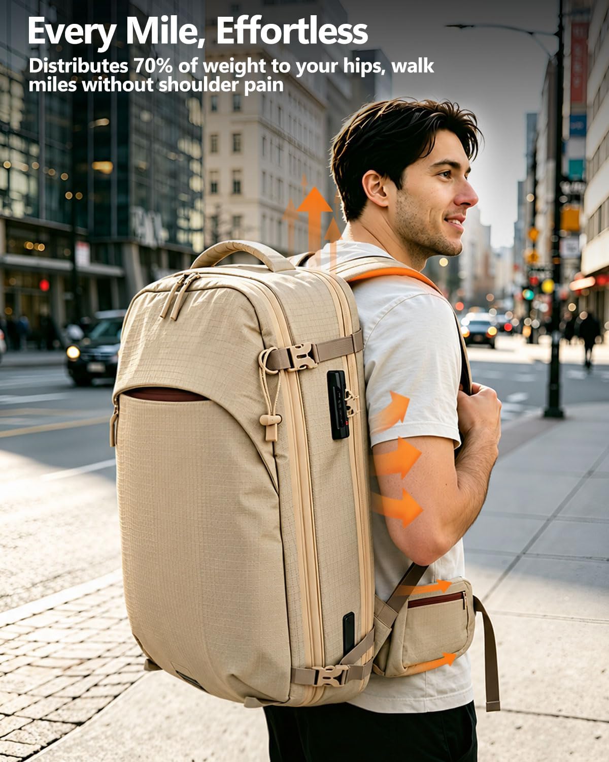 Zurligi Vacuum Seal Travel Backpack with Removable Hip Belt & Vacuum Bag with Pump, Compression Travel Backpack with Vacuum System Expandable 40-60L Carry-On Backpack for Travel Business