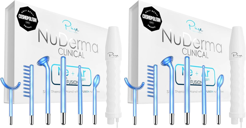 Pure Daily Care NuDerma Clinical Portable Skin Therapy Wand, Machine with 6 Fusion Neon + Argon Wands – Anti Aging - Clarifying - Skin Tightening & Radiance - Wrinkle Reducing (Pack of 2)