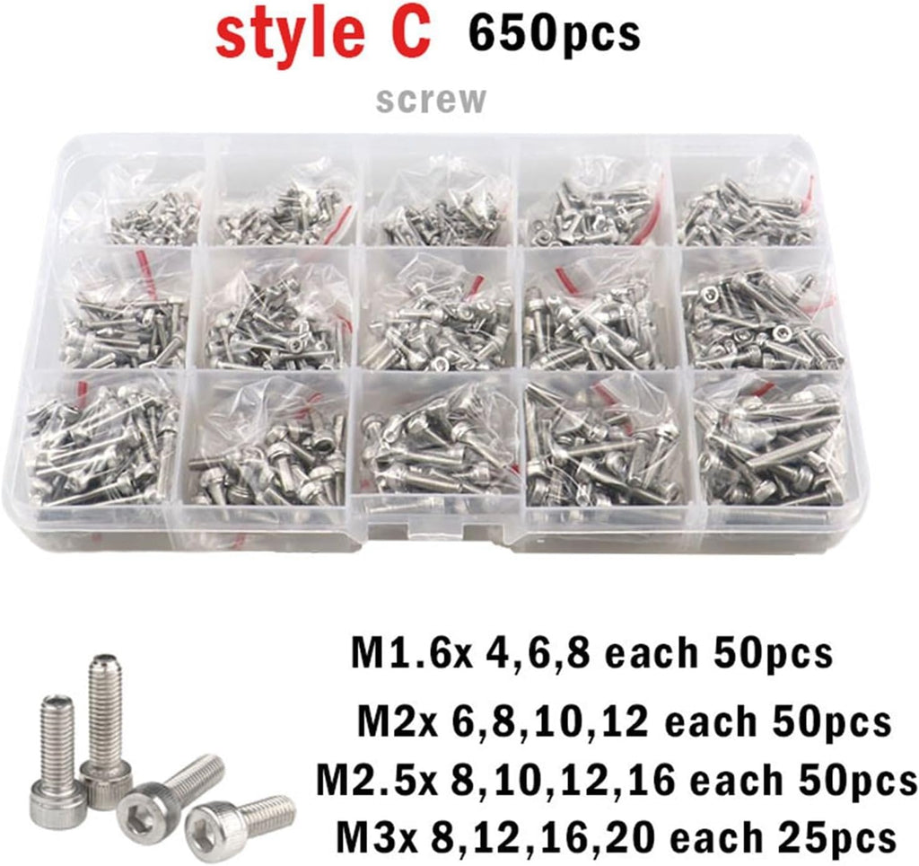 M1.6 M2 M3 M4 M5 304 Stainless Steel Allen Hexagon Hex Socket Cap Button Flat Head Screw Bolt Nut Set Assortment Kit for Road Bicycle, Mountain Bike, Auto Etc(M1.6-M3-2100pcs)