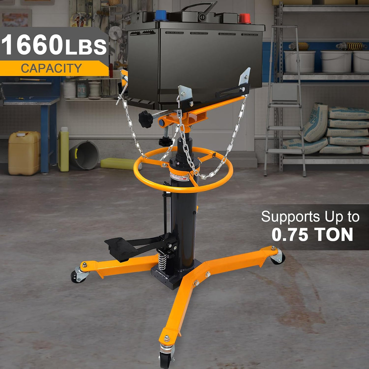 Transmission Jack 1660 lbs/ 0.75 Ton Capacity Hydraulic Telescopic Transmission Jack 34' - 68' Adjustable Height Telescoping Transmission Hydraulic with 360° Swivel Wheels Lift Hoist