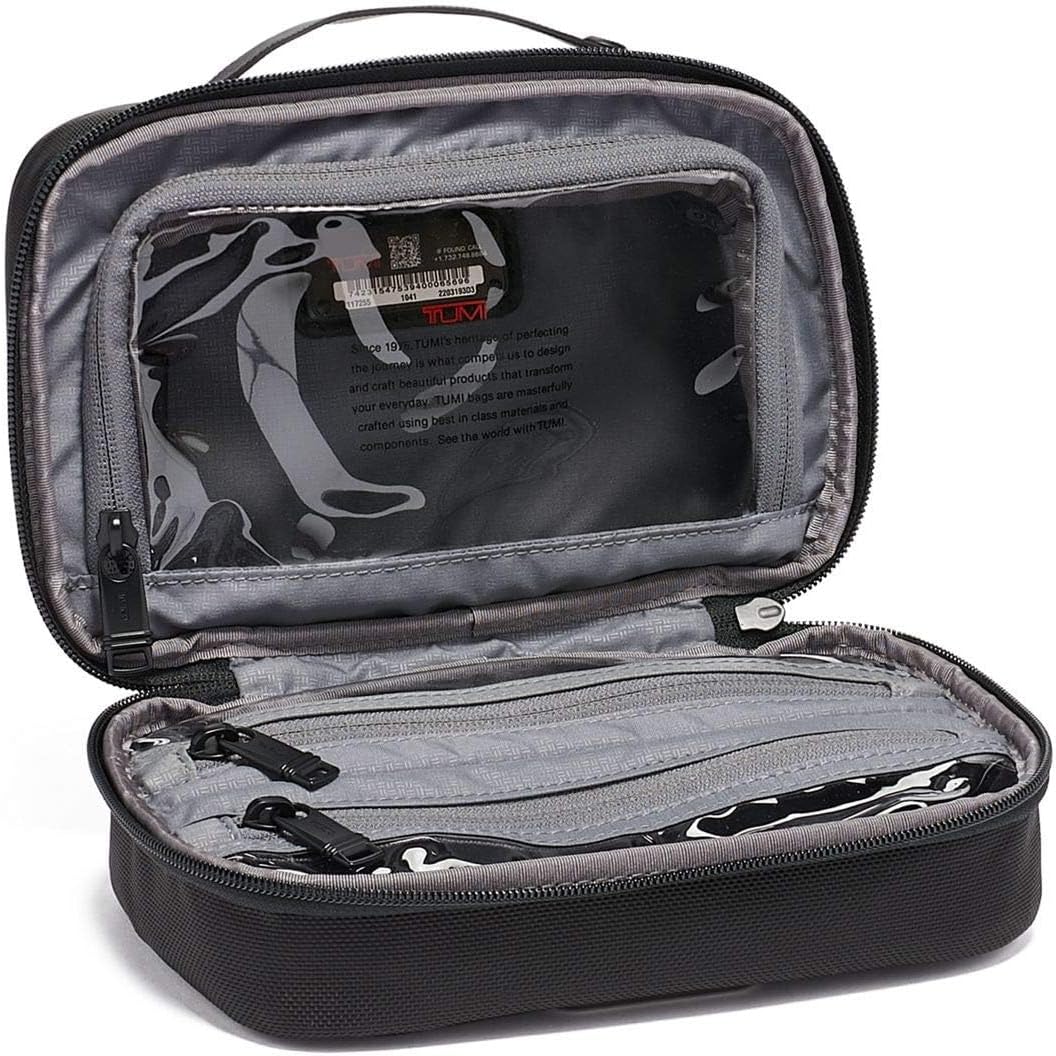 TUMI Alpha Split Travel Kit - Compact Toiletry Bag for Men & Women - Features Removable Leather Handle & 3 Zip Pockets - Black