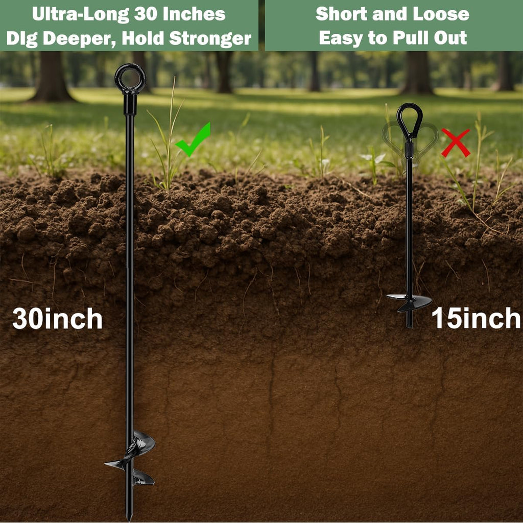 tinnmao 30'' Ground Anchors Kit Heavy Duty, Galvanized Steel Anchors with Cable & Turnbuckle, for Shed, Trailer, Mobile Home, Trampoline, Camping Tent, RV