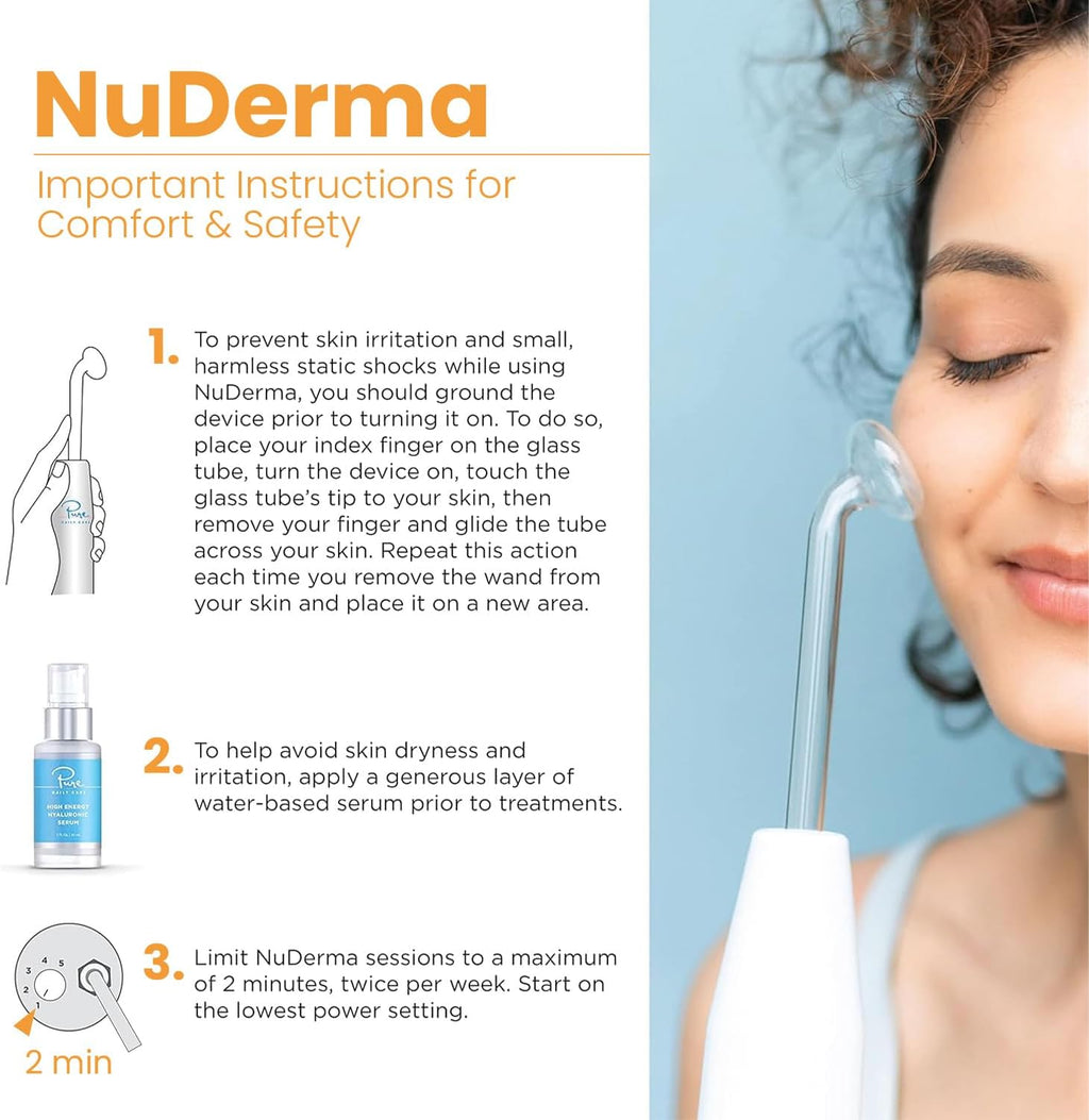Pure Daily Care NuDerma Handheld Skin Therapy Wand Machine w/Neon – Anti-Aging - Skin Tightening - Wrinkle Reducing - Dark Circles – Clarifying - Hair & Scalp Stimulator (Pack of 2)