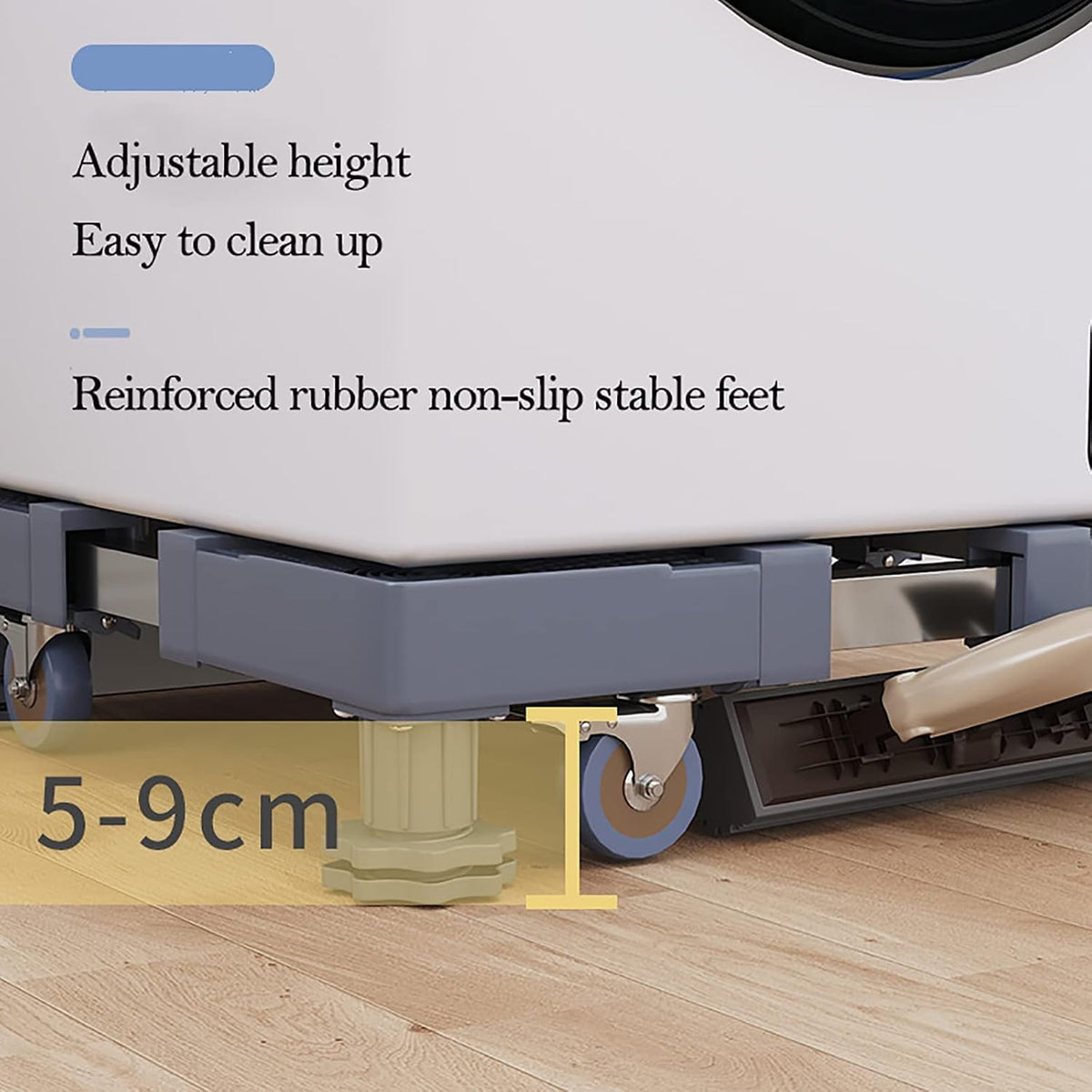 Adjustable Washing Machine Stand, Portable Mini Fridge Riser with 4 Wheels, Washer Pedestal, Washer and Dryer Base, Multi-Functional Movable Universal Base Stand, 45-66cm