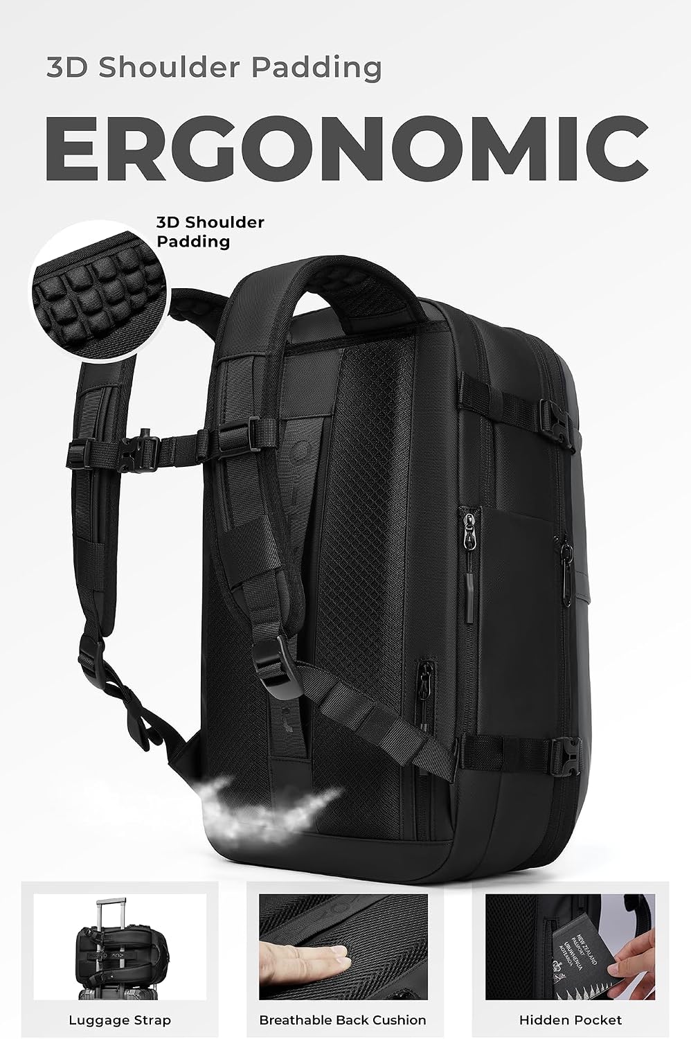 AirVault Vacuum Seal Travel Backpack 60L with Expandable HyperSeal Air Compression Vacuum System Water Resistant TSA Lock (Vacuum Pump Included, Gray, 60L)
