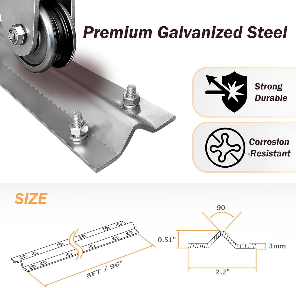 32ft V-Track for Sliding Gates, Galvanized Steel Heavy-Duty Inverted V-Groove Track with Hammer Drive Anchors, Durable & Rust-Resistant Rolling Gate Rail for Driveways Systems (8ft 4pcs)