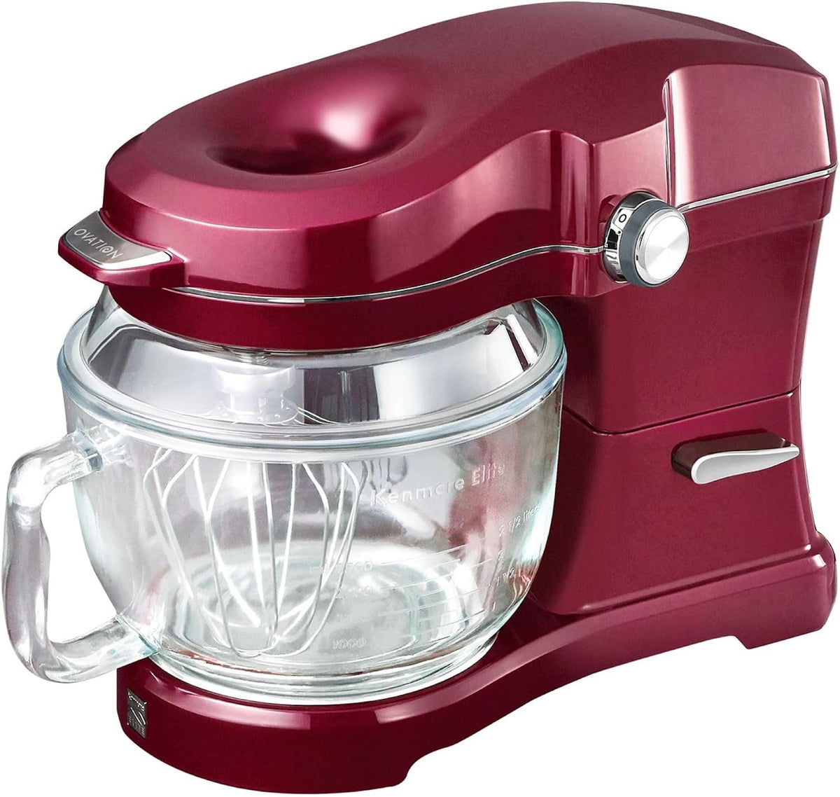 Kenmore 500W Oviation Stand Mixer - 10 Speed Mixing, Tilt-Head, 5QT Handheld Glass Bowl With Pouring Top Splash Guard, Flat Beater, Whisk, Dough Hook Attachments Countertop Kitchen Appliance, Red