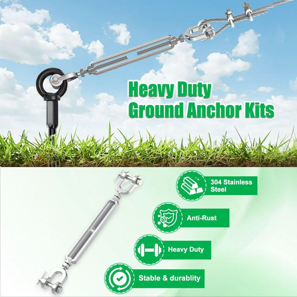 6 Pack 30' Heavy Duty Ground Anchors Shed Anchors Kit with 3/16' Galvanized Cable & 1/4' Jaw and Jaw Turnbuckle, Earth Anchors for Mobile Home Carport Gazebo Trampoline Swingset Tent