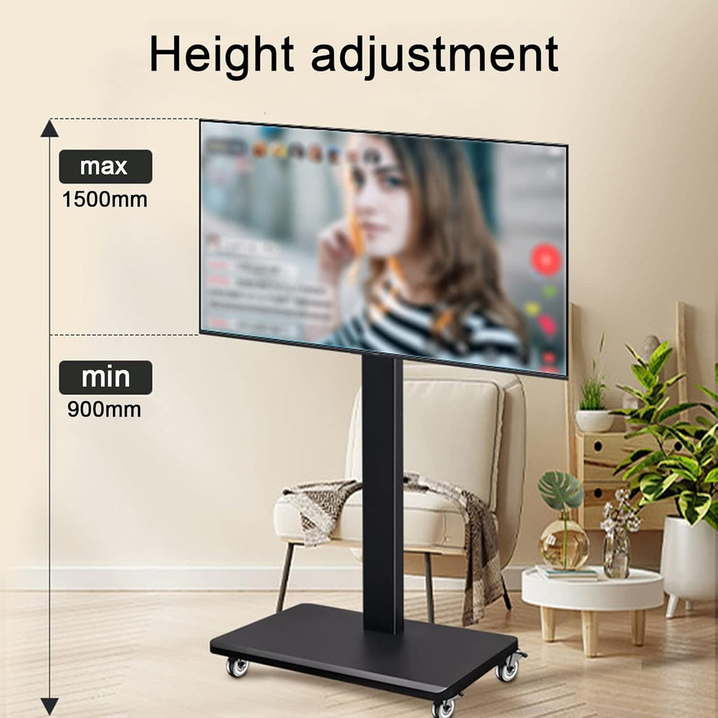 Mobile TV Cart Rolling TV Stand with Wheels - for 32-60 Inch Portable Floor TV Stand Base Trolley, 0-90° Horizontal and Vertical Screen Switching Mobile TV Cart, Holds Up