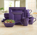 Montgomery Ward 16-Piece Sleek Purple Square Dinnerware Set for 4 - Modern Stoneware Plates and Bowls Set (Purple)